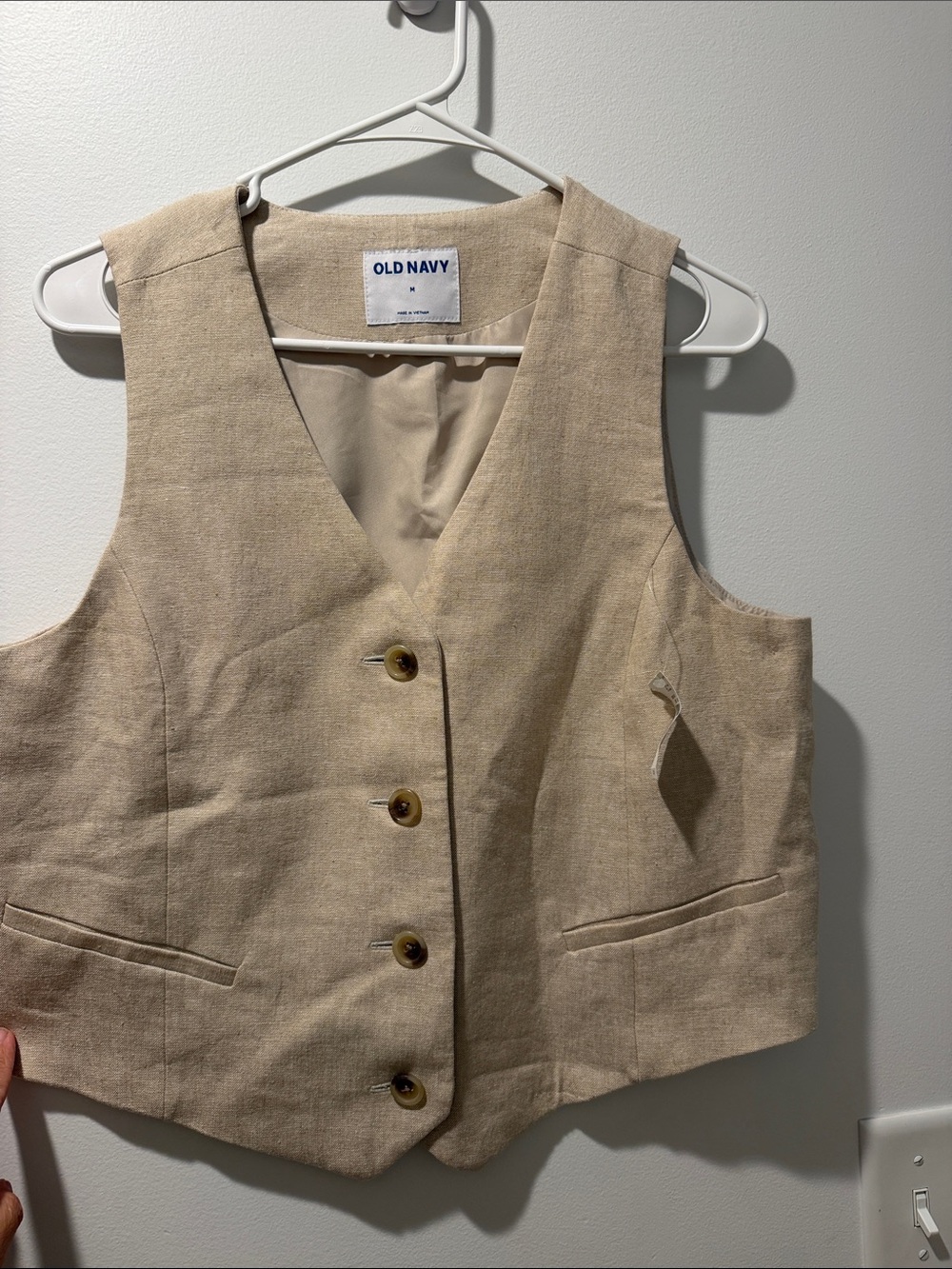 Old Navy Natural Beige Linen-Blend Button Vest